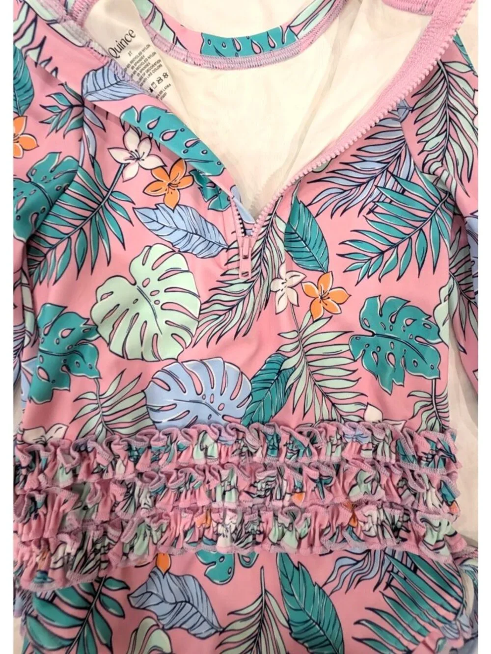NEW Quince Toddler Long Sleeve Tie One-Piece Swimsuit, Palm, Size 3T